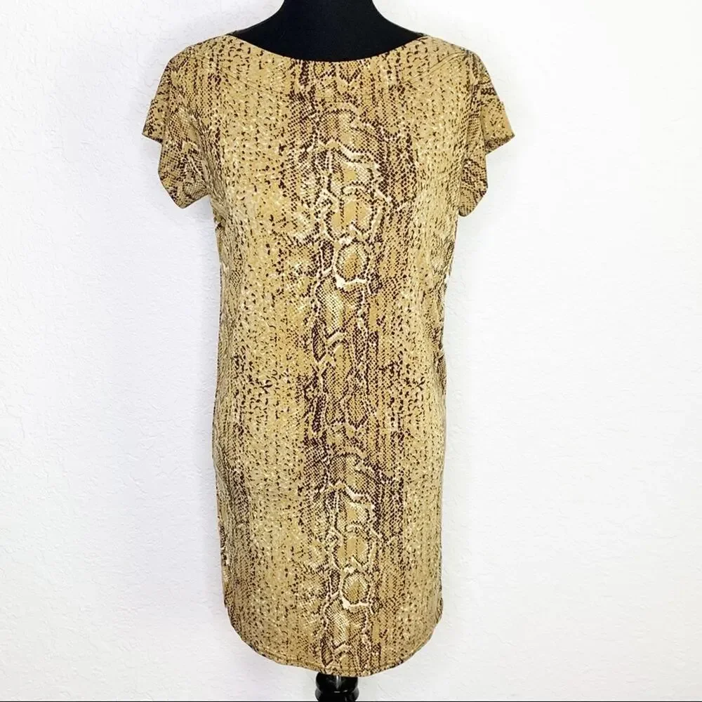 Tory Burch tan black snakeskin print silk shift dress size XS
